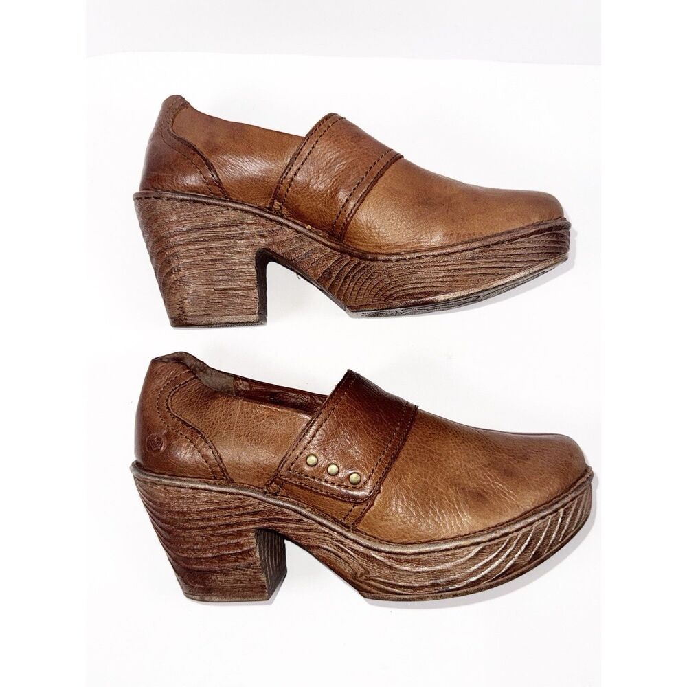 Born Chunky Platform Clogs Block Heels Studded Brown Leather Retro Y2K Western 9 - Picture 16 of 16